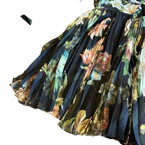 Pankaj & Nidhi Anthro Chiffon Floral Print Dress Long Sleeve Pleated Size Medium - Picture 6 of 16